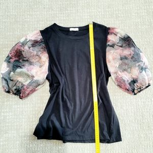 Occasion | sheer floral print puff sleeve blouse shirt business casual